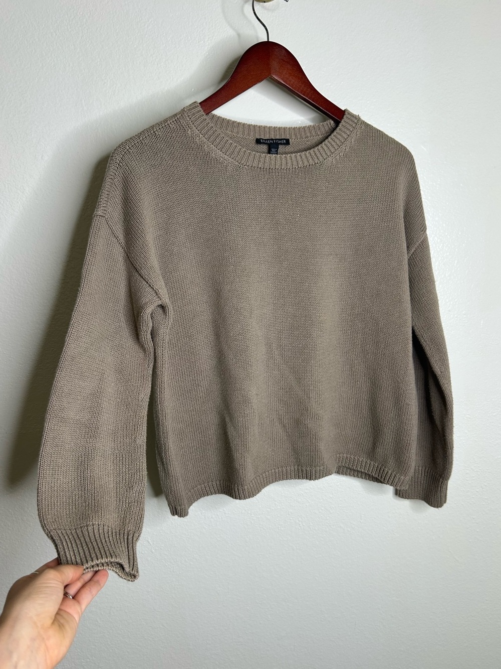 Eileen Fisher 100% Organic Cotton Tan Neutral Textured Knit Pullover Sweater